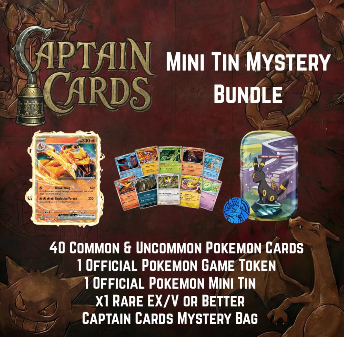 Pokémon TCG mini tin bundle with 50 cards and official flip coin