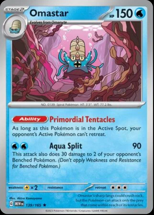 Pokémon TCG Omastar 139/165 Holo Rare – English 151 (MEW) – Near Mint