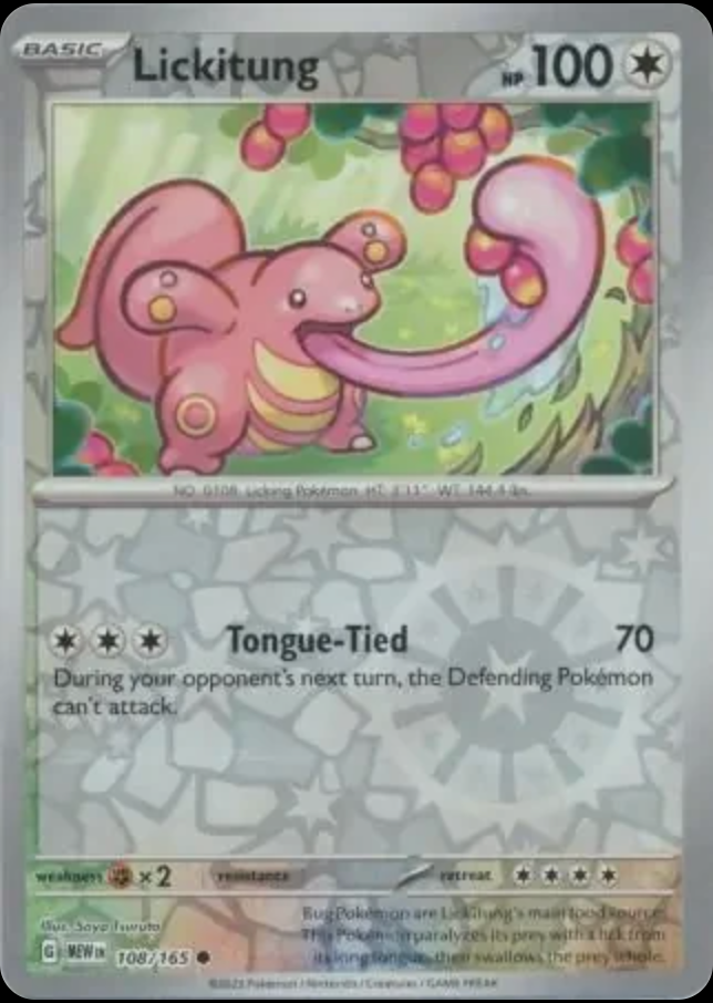 Pokémon TCG Lickitung 108/165 Reverse Holo – English 151 (MEW) – Near Mint