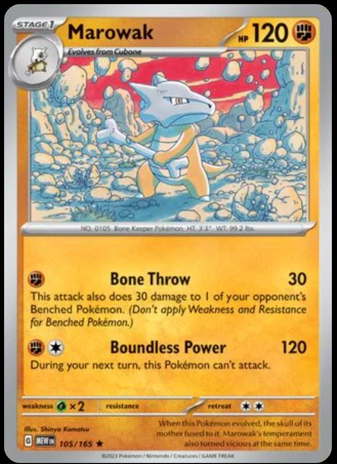 Pokémon TCG Marowak 105/165 Holo Rare – English 151 (MEW) – Near Mint