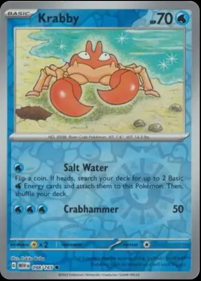 Pokémon TCG Krabby 098/165 Reverse Holo – English 151 (MEW) – Near Mint