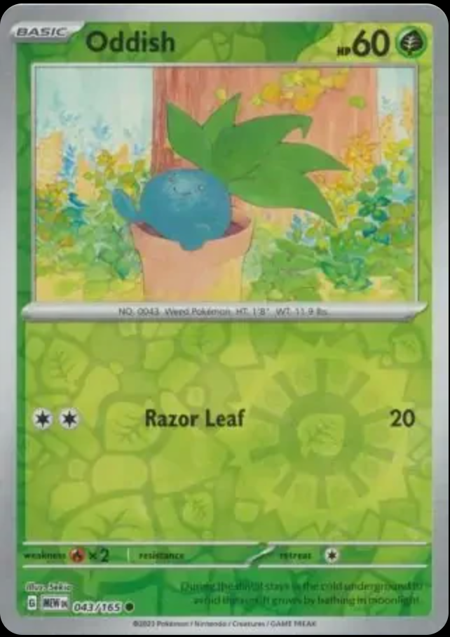 Pokémon TCG Oddish 043/165 Reverse Holo – English 151 (MEW) – Near Mint